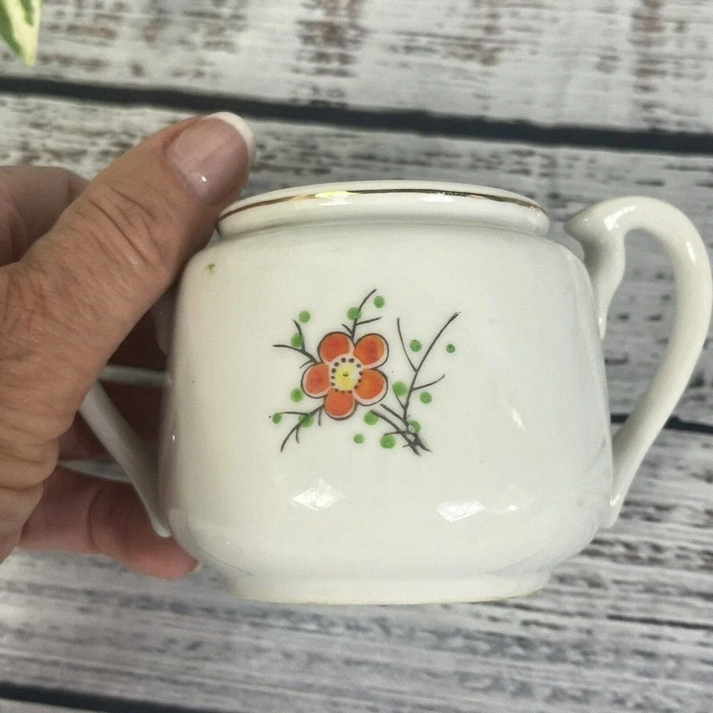 Vintage Hall's Orange Poppy Sugar Bowl & Lid Porcelain with Gold Trim